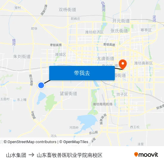 山水集团 to 山东畜牧兽医职业学院南校区 map