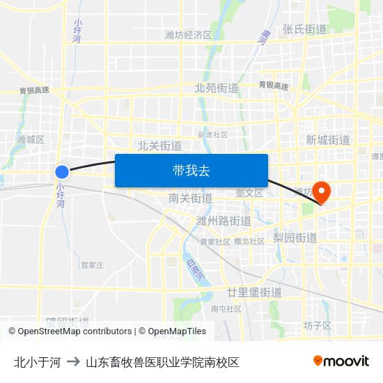 北小于河 to 山东畜牧兽医职业学院南校区 map