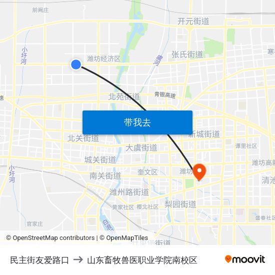 民主街友爱路口 to 山东畜牧兽医职业学院南校区 map
