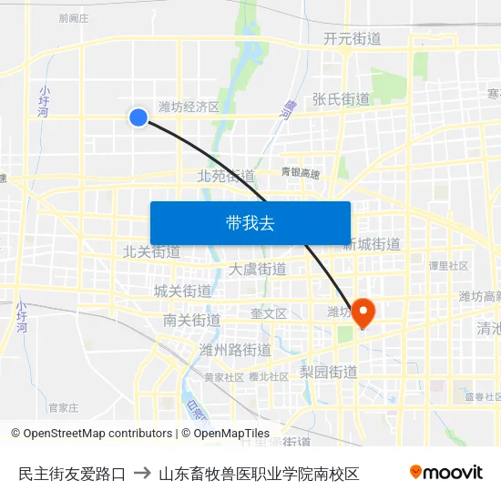 民主街友爱路口 to 山东畜牧兽医职业学院南校区 map
