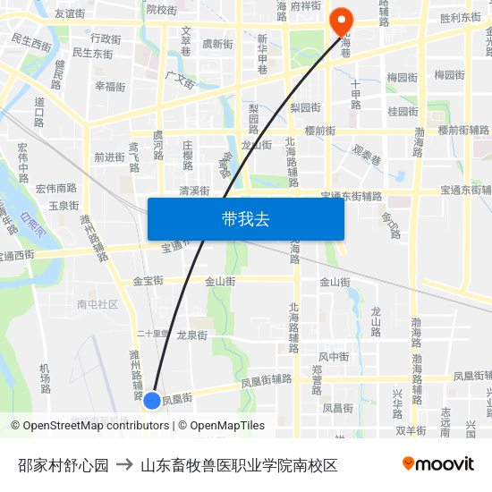 邵家村舒心园 to 山东畜牧兽医职业学院南校区 map