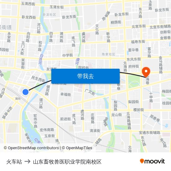 火车站 to 山东畜牧兽医职业学院南校区 map