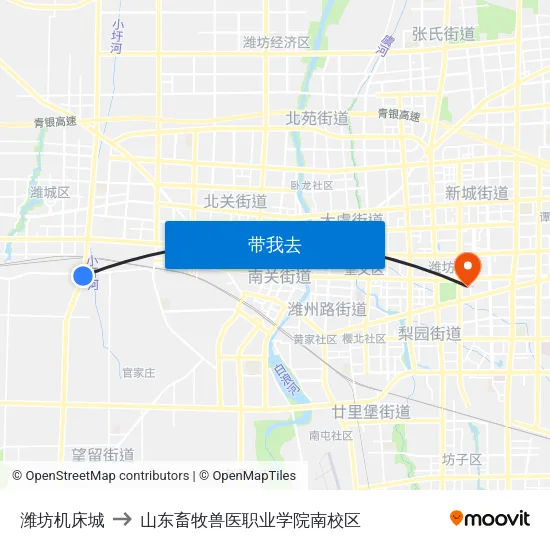 潍坊机床城 to 山东畜牧兽医职业学院南校区 map
