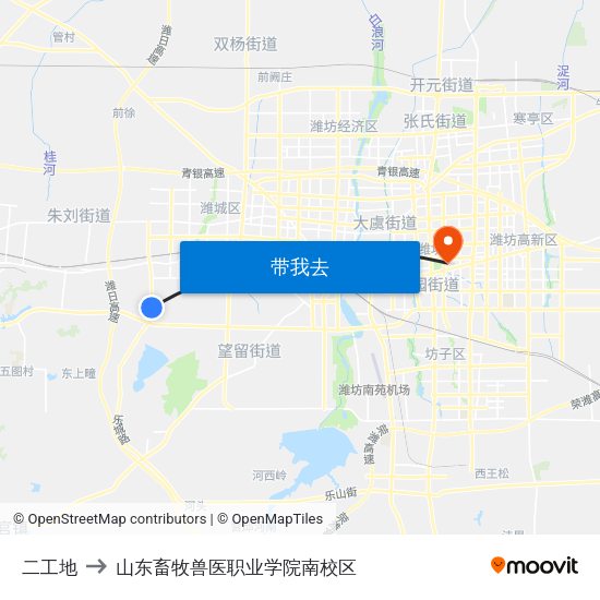 二工地 to 山东畜牧兽医职业学院南校区 map