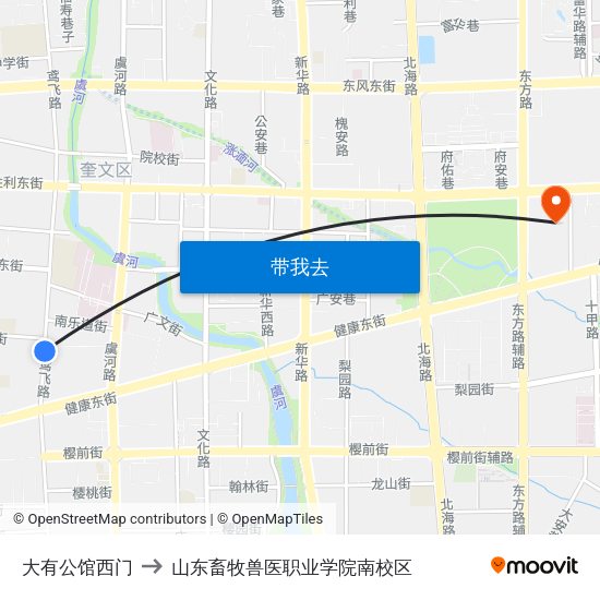 大有公馆西门 to 山东畜牧兽医职业学院南校区 map
