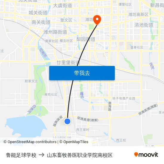 鲁能足球学校 to 山东畜牧兽医职业学院南校区 map