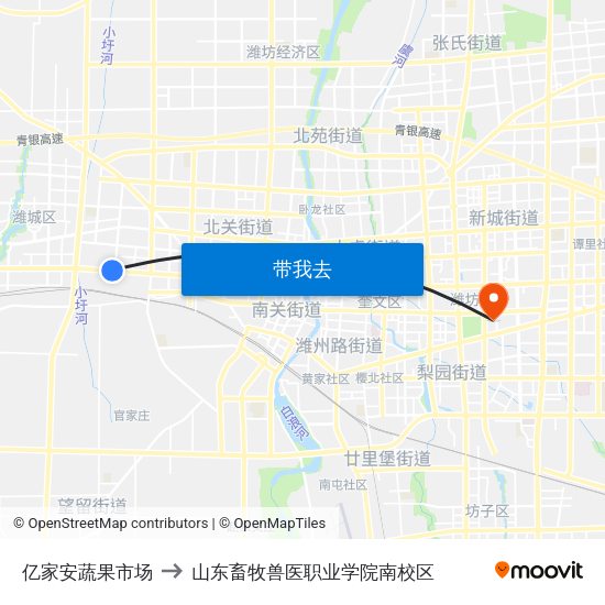 亿家安蔬果市场 to 山东畜牧兽医职业学院南校区 map