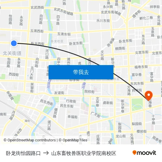卧龙街怡园路口 to 山东畜牧兽医职业学院南校区 map