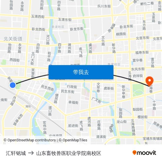 汇轩铭城 to 山东畜牧兽医职业学院南校区 map