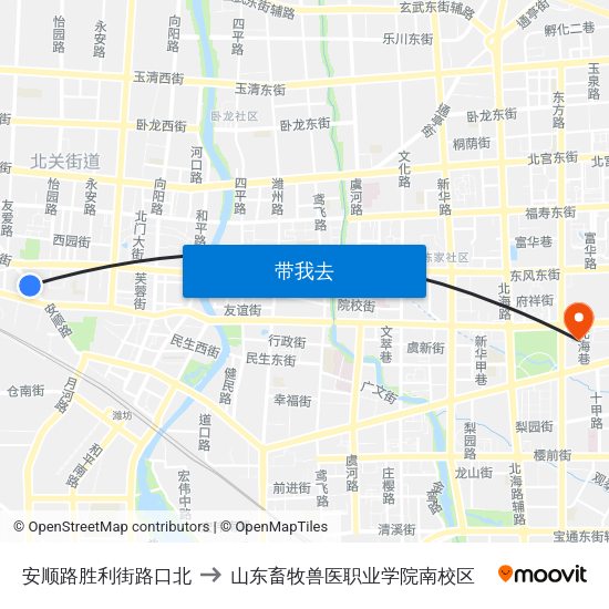 安顺路胜利街路口北 to 山东畜牧兽医职业学院南校区 map