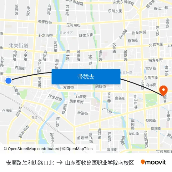 安顺路胜利街路口北 to 山东畜牧兽医职业学院南校区 map