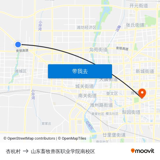 杏杭村 to 山东畜牧兽医职业学院南校区 map