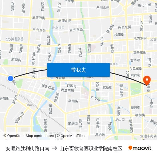 安顺路胜利街路口南 to 山东畜牧兽医职业学院南校区 map