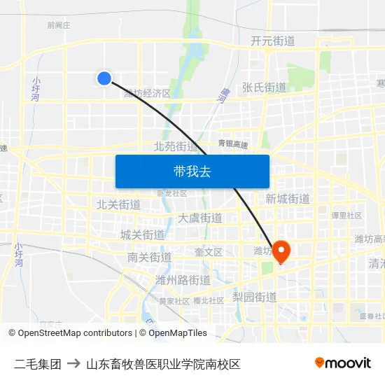 二毛集团 to 山东畜牧兽医职业学院南校区 map