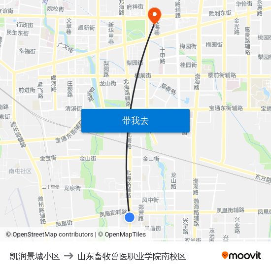 凯润景城小区 to 山东畜牧兽医职业学院南校区 map