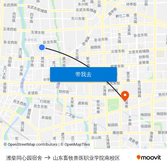 潍柴同心园宿舍 to 山东畜牧兽医职业学院南校区 map