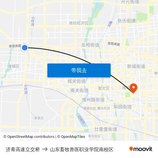 济青高速立交桥 to 山东畜牧兽医职业学院南校区 map