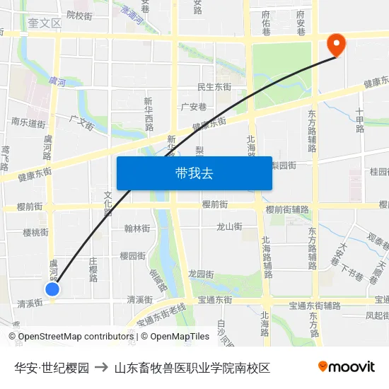 华安·世纪樱园 to 山东畜牧兽医职业学院南校区 map