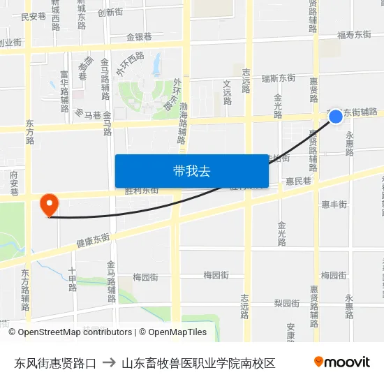 东风街惠贤路口 to 山东畜牧兽医职业学院南校区 map