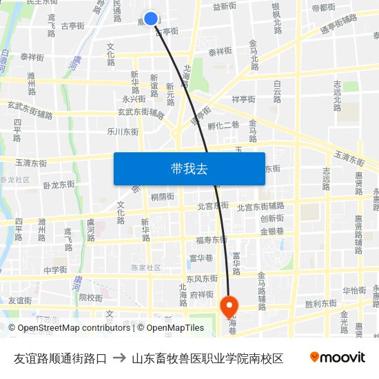 友谊路顺通街路口 to 山东畜牧兽医职业学院南校区 map