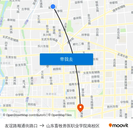 友谊路顺通街路口 to 山东畜牧兽医职业学院南校区 map