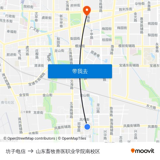 坊子电信 to 山东畜牧兽医职业学院南校区 map
