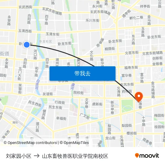 刘家园小区 to 山东畜牧兽医职业学院南校区 map