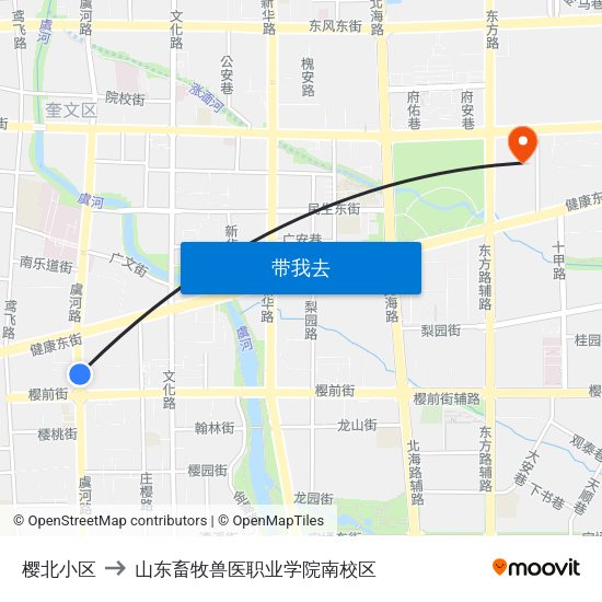 樱北小区 to 山东畜牧兽医职业学院南校区 map