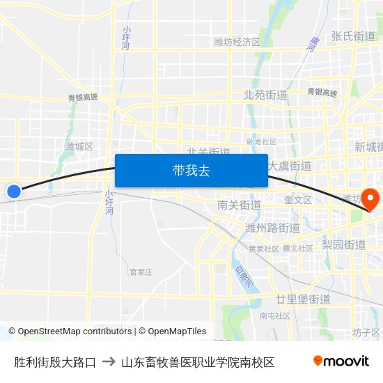 胜利街殷大路口 to 山东畜牧兽医职业学院南校区 map