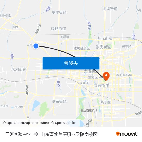 于河实验中学 to 山东畜牧兽医职业学院南校区 map