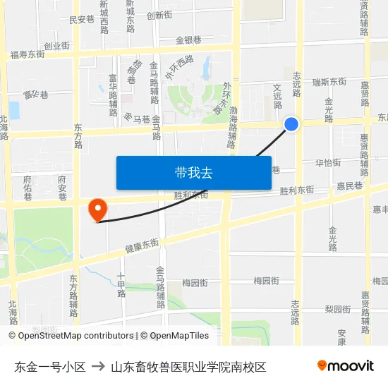 东金一号小区 to 山东畜牧兽医职业学院南校区 map