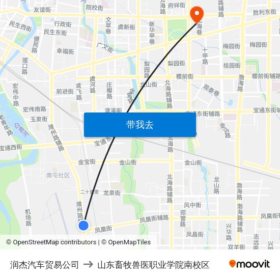 润杰汽车贸易公司 to 山东畜牧兽医职业学院南校区 map