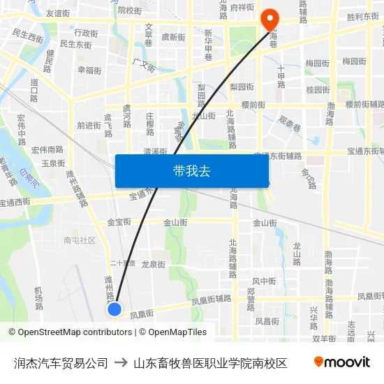 润杰汽车贸易公司 to 山东畜牧兽医职业学院南校区 map
