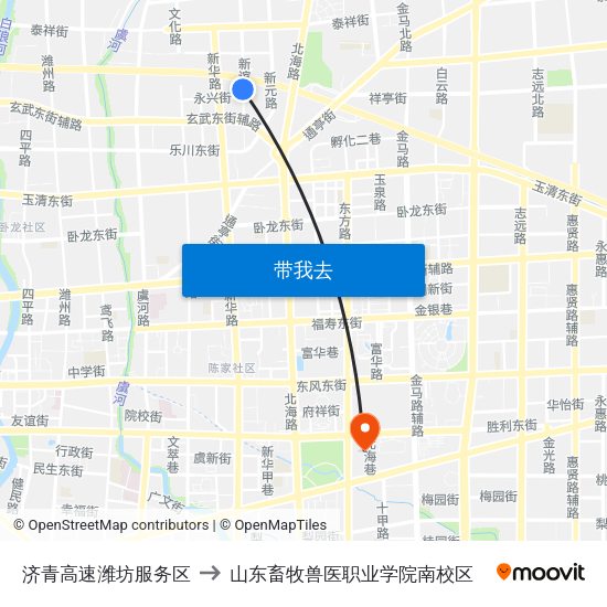 济青高速潍坊服务区 to 山东畜牧兽医职业学院南校区 map