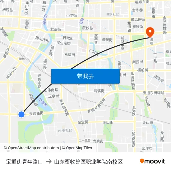 宝通街青年路口 to 山东畜牧兽医职业学院南校区 map