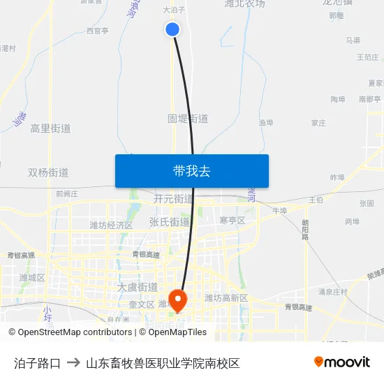 泊子路口 to 山东畜牧兽医职业学院南校区 map