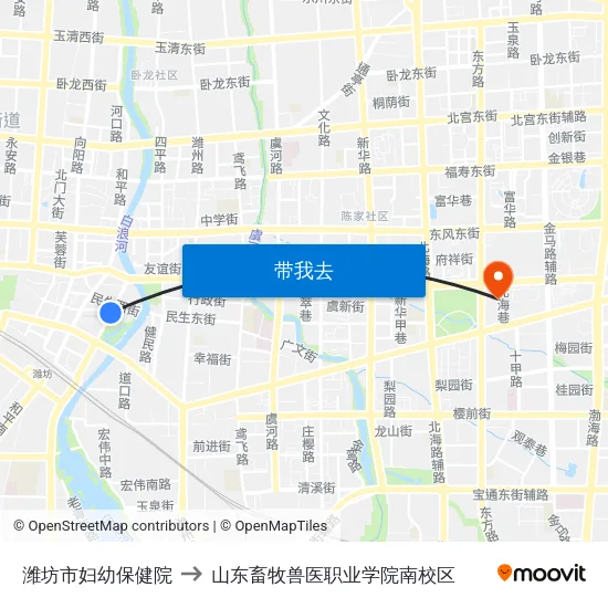 潍坊市妇幼保健院 to 山东畜牧兽医职业学院南校区 map
