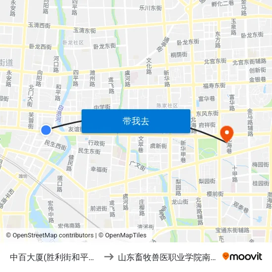 中百大厦(胜利街和平路口) to 山东畜牧兽医职业学院南校区 map