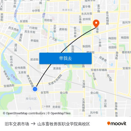 旧车交易市场 to 山东畜牧兽医职业学院南校区 map