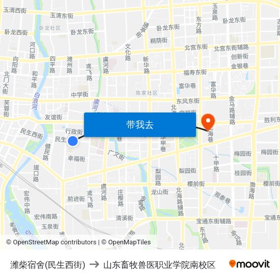 潍柴宿舍(民生西街) to 山东畜牧兽医职业学院南校区 map