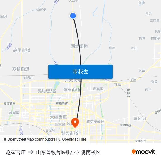 赵家官庄 to 山东畜牧兽医职业学院南校区 map