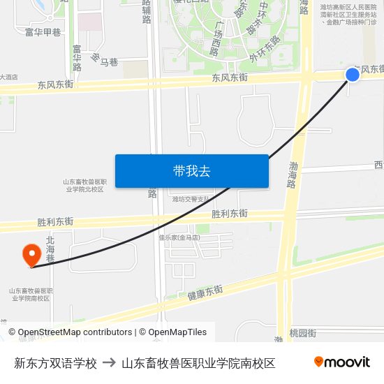新东方双语学校 to 山东畜牧兽医职业学院南校区 map