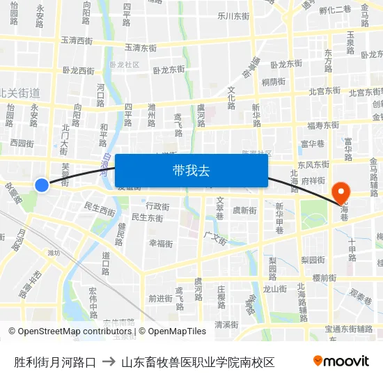 胜利街月河路口 to 山东畜牧兽医职业学院南校区 map