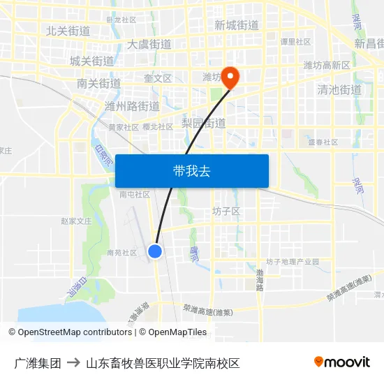 广潍集团 to 山东畜牧兽医职业学院南校区 map