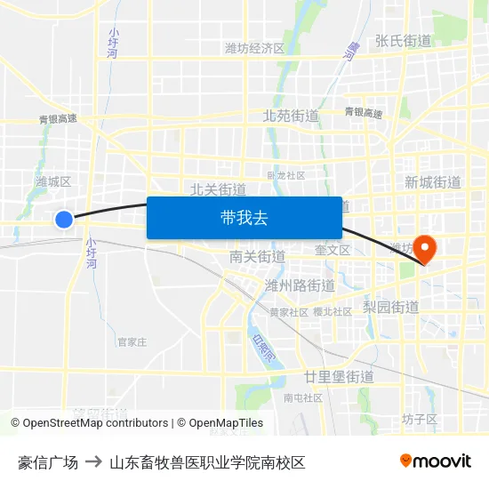 豪信广场 to 山东畜牧兽医职业学院南校区 map