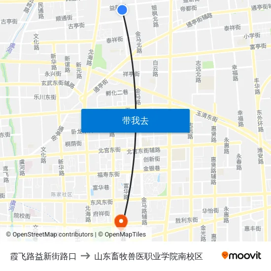霞飞路益新街路口 to 山东畜牧兽医职业学院南校区 map