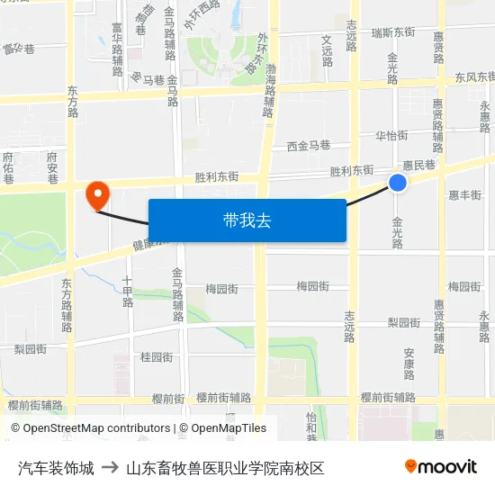汽车装饰城 to 山东畜牧兽医职业学院南校区 map