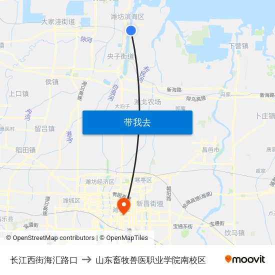 长江西街海汇路口 to 山东畜牧兽医职业学院南校区 map