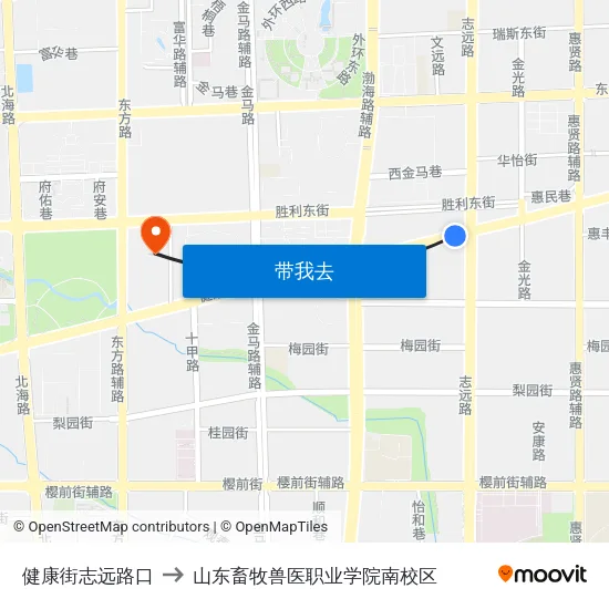 健康街志远路口 to 山东畜牧兽医职业学院南校区 map