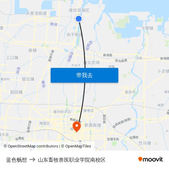蓝色畅想 to 山东畜牧兽医职业学院南校区 map